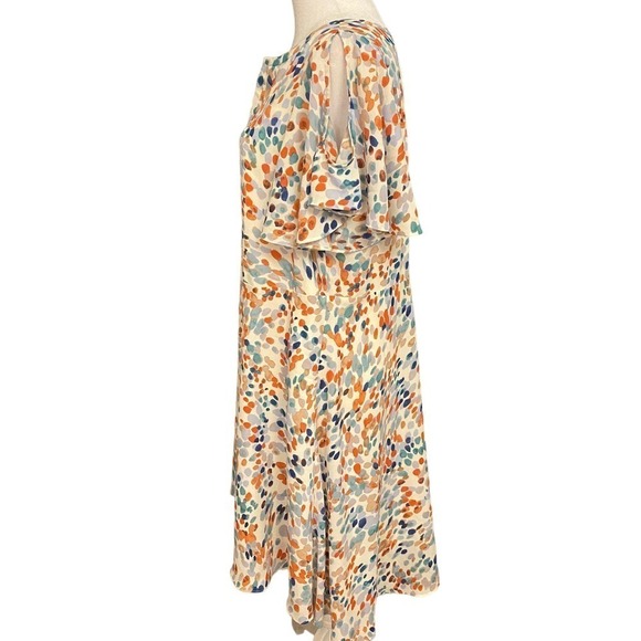 Anthro Maeve Womens Multicolor Cold Shoulder V Neck Spotted Shift Dress Sz Small - Picture 5 of 10